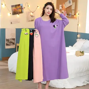 

Women Cute Sleepwear Ladies Cotton Round Neck Long Sleeve Nightdress Lingerie Cartoon Print Home Clothing