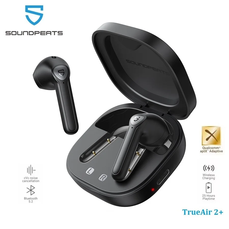 SOUNDPEATS TrueAir2+ Wireless Earphones QCC3040 aptX-adaptive Bluetooth V5.2 Earbuds 4-Mic CVC 8.0 Noise Cancellation Game Mode