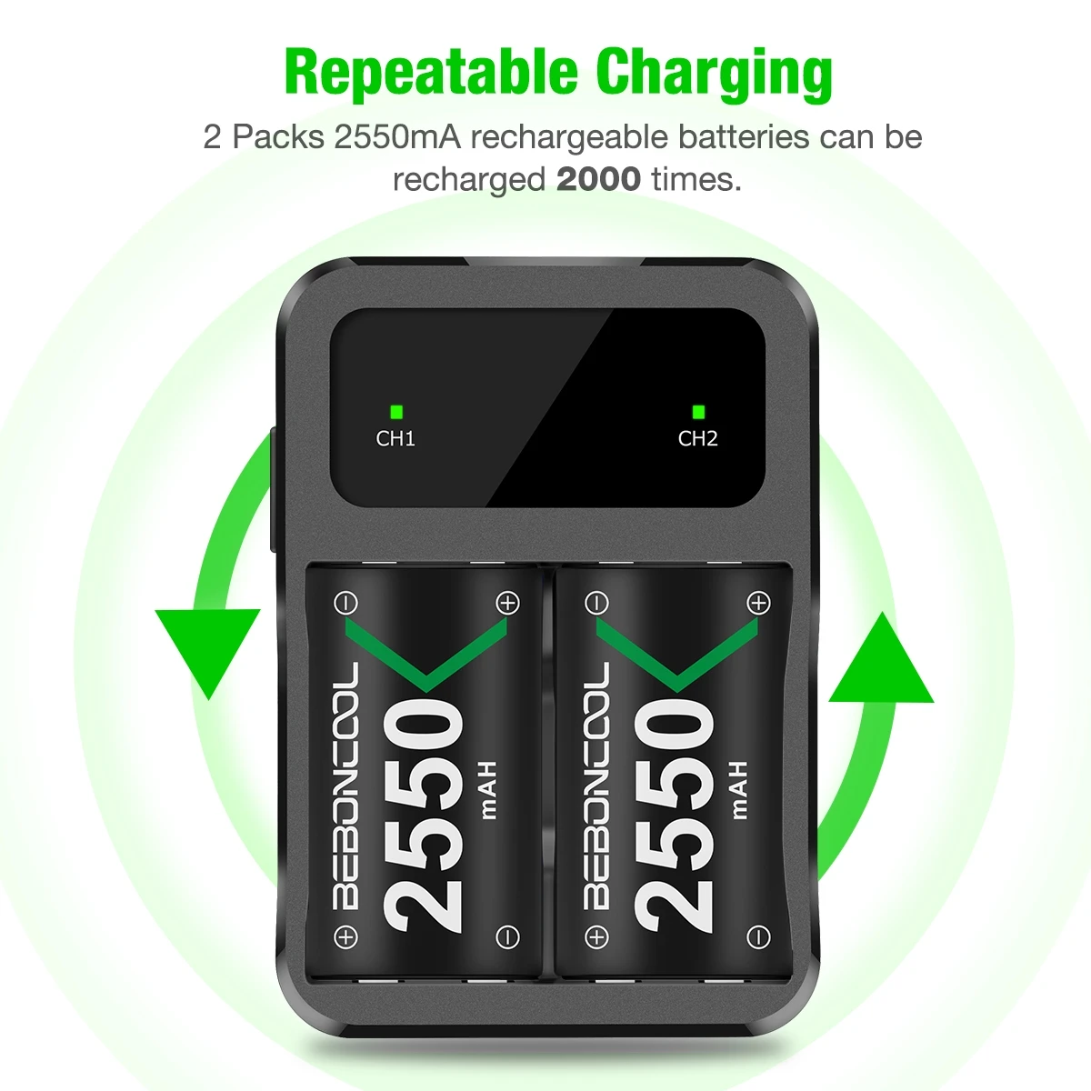 Recarregável para Xbox Gamepads sem Fio Bateria + Carregador Beboncool Bateria Série - s Xbox um Controlador Usb 2x2550mah x - Image 2