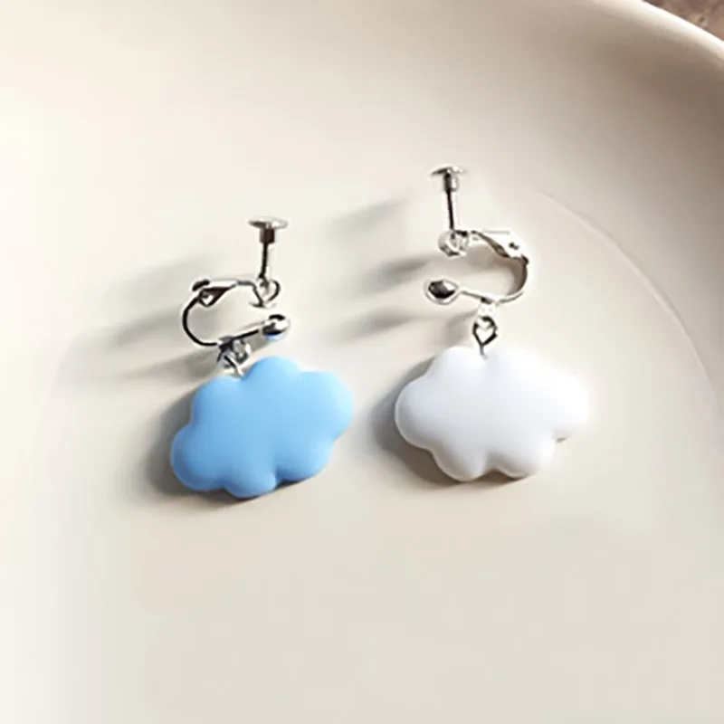 Серьги-клипсы Carvejewl из глины, голубое белое облако, серьги-подвески для женщин, подарок для девочек, милые женские ювелирные серьги