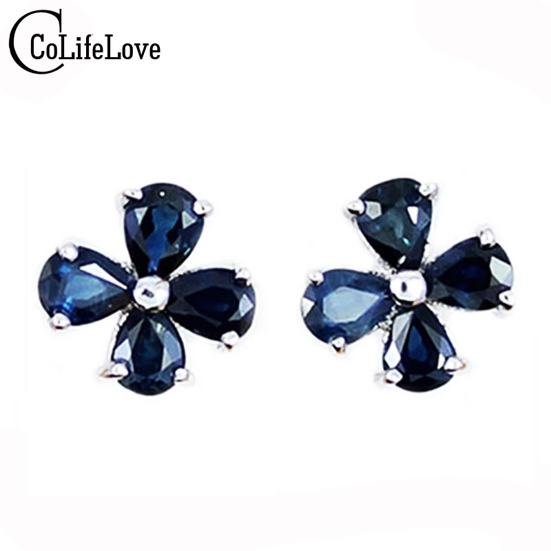 Женские серьги из серебра 925 пробы с натуральным сапфиром|earings rings|earring holderearring