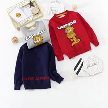 INS детская одежда; сезон осень-зима; свитер для мальчиков; Новинка года; Стильная Детская двухслойная трикотажная одежда с рисунком Гарфилда для детей