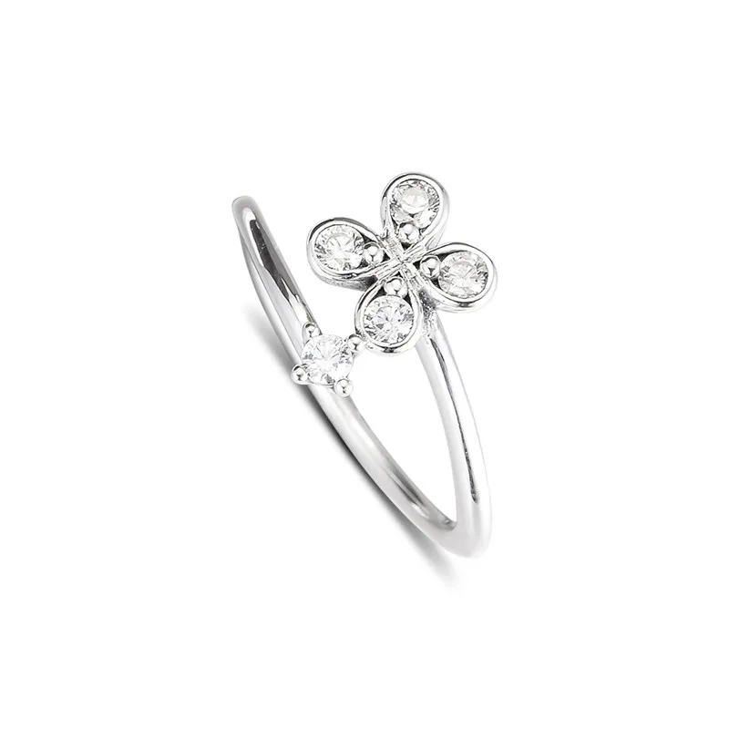 Spring-925-Sterling-Silver-Jewelry-Women-Rings-Pave-Stones-Clear-CZ-Four-Petal-Flower-Rings-for