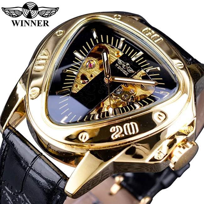 Победитель стимпанк мода треугольник золотой скелет Move для мужчин t таинственный мужчин автоматические механические наручные часы лучший бренд класса люкс - Цвет: GMT996-6