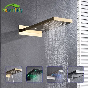 

Brass Shower Head LED or not rainfall waterfall shower head wall mount black gold chrome shower set faucet head