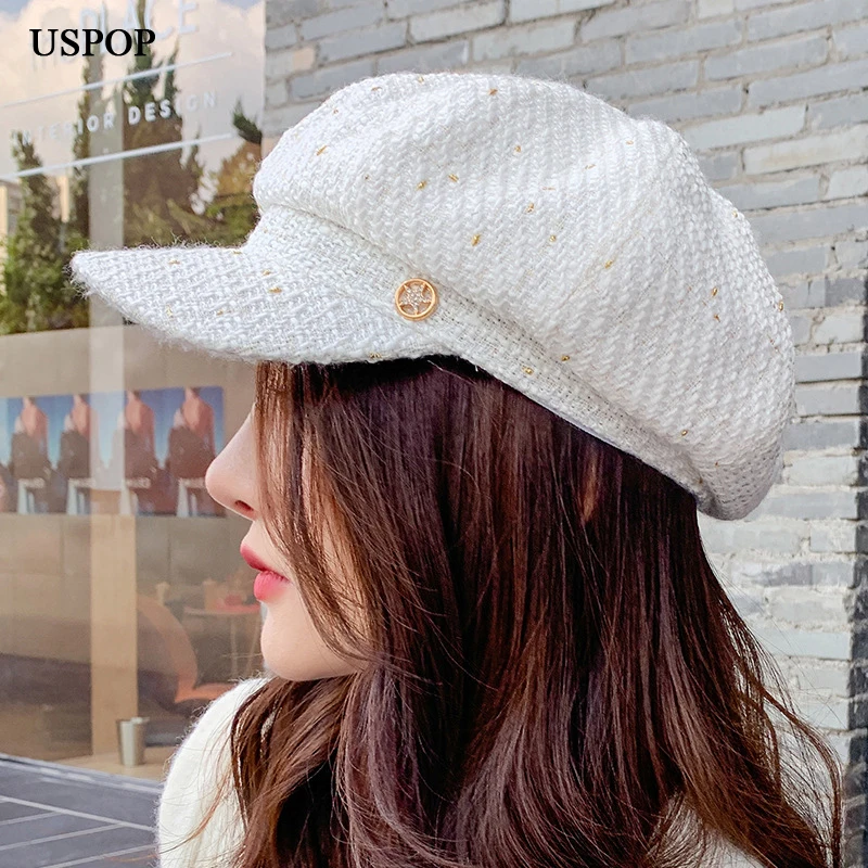 

USPOP New octagonal hats women winter hats tweed caps visor cap berets