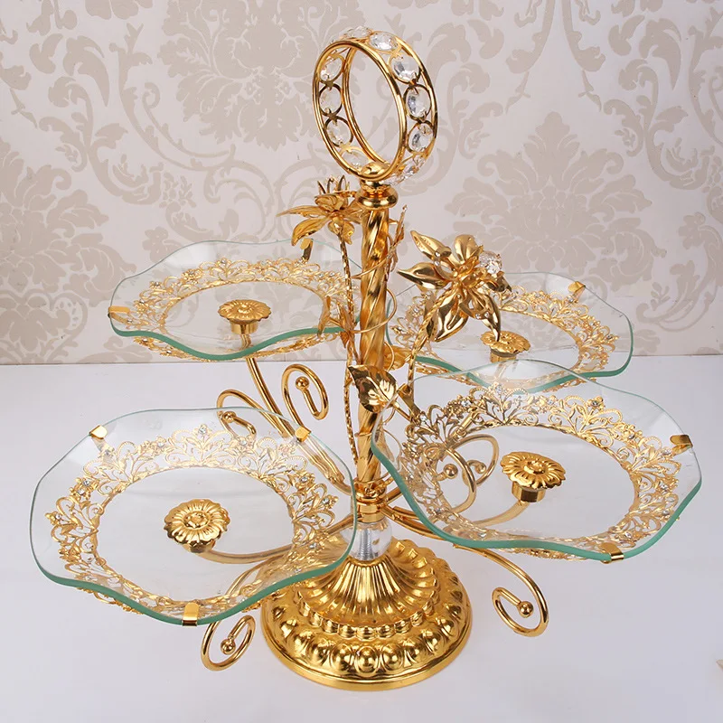 

Glass fruit tray creative living room candy basin double layer three layer four layer tea table Home Hotel fruit tray decoration