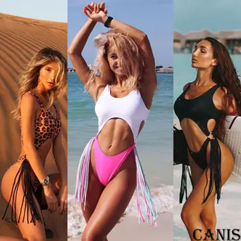 

2020 Women's One Piece Swimsuit Sexy tassel Bikini Set Swimwear Bathing Monokini Push Up Padded Bikini