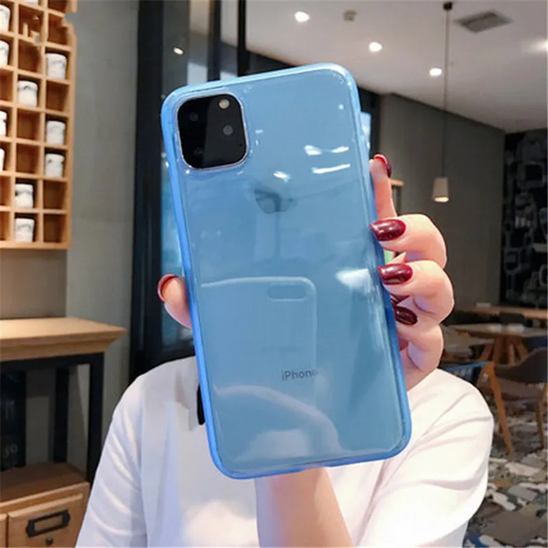 GTWIN Прозрачный Мягкий Простой Чехол Для iPhone 11 Pro Max X XS XR Max Красочные Конфеты Чехлы для Мобильного Телефона Для iPhone 6 6s 7 8 Plus - Цвет: Синий