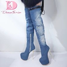 denim thigh high boots size 11