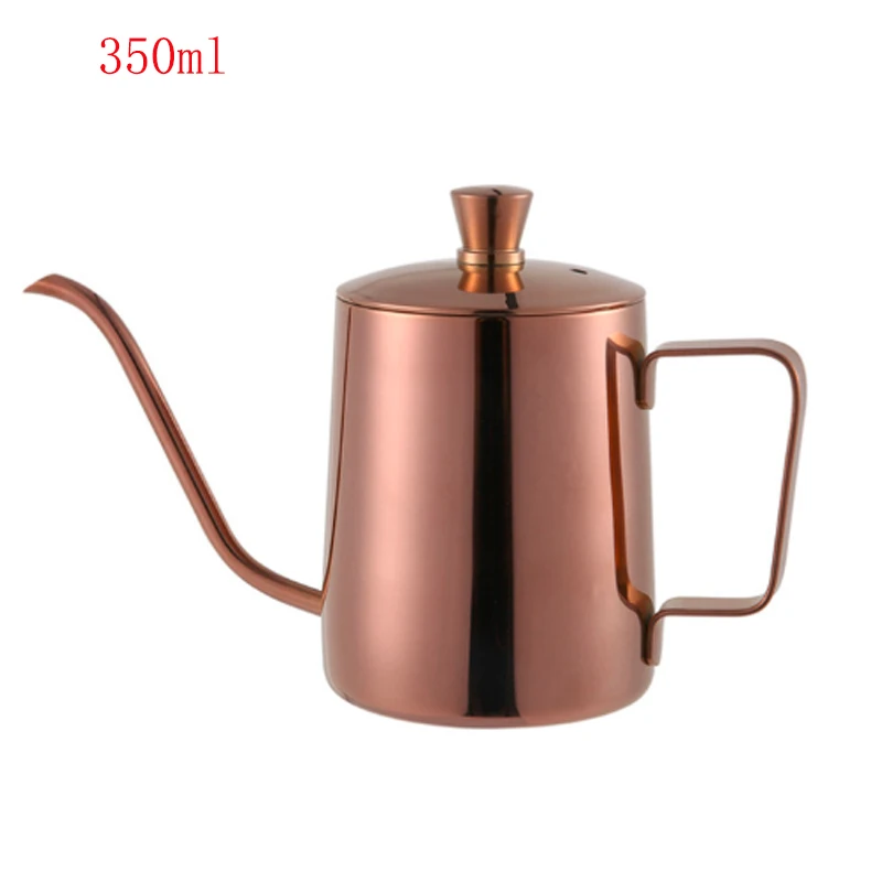 350ml rose gold 350 мл/600 мл чайник для кофе и чая из 304 нержавеющей стали длинный узкий чайник с гусиным носиком ручной капельный чайник залейте кофейник с крышкой - Цвет: 350ml rose gold