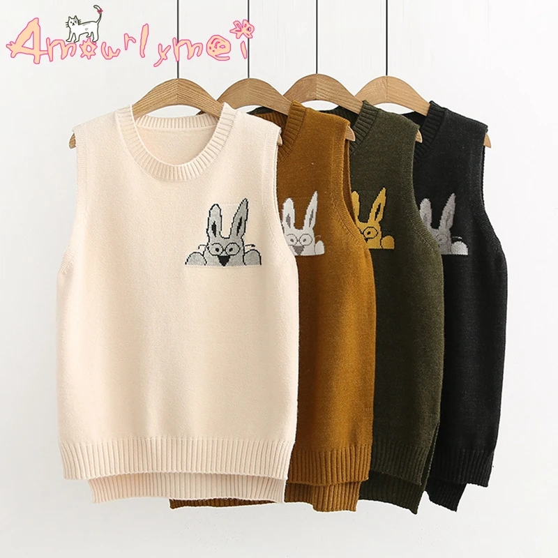 

Lovely Cartoon Pattern Sleeveless Knitting Sweater Vest Pullover Mori Girl