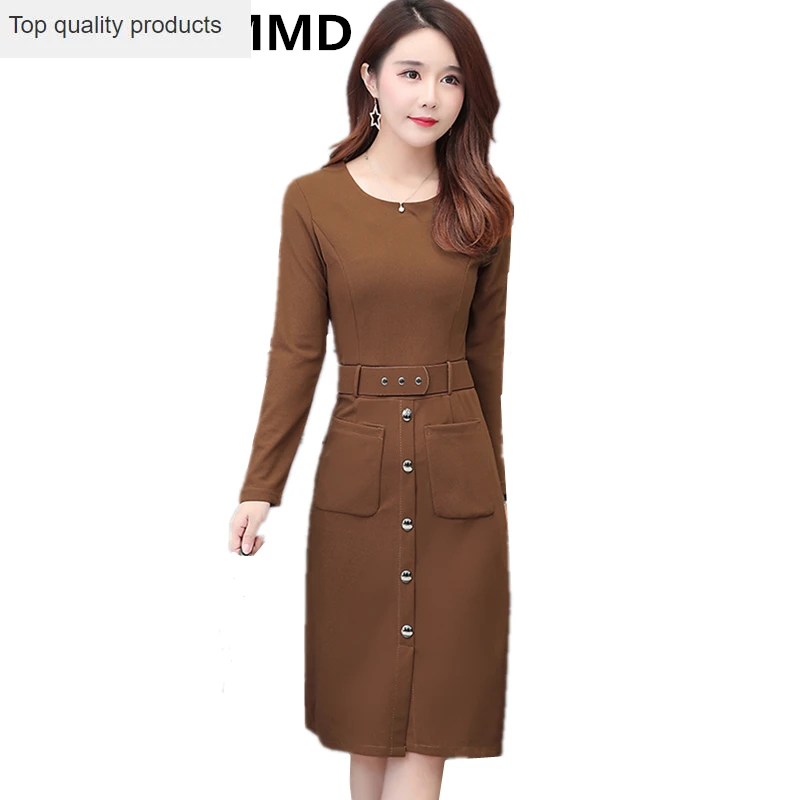 2020 весеннее осеннее платье с длинными рукавами и круглым воротником большого