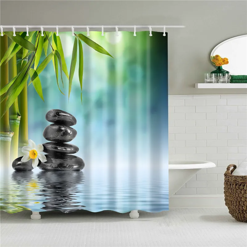 Высокое качество натуральный бамбук Камень принт Mildewproof занавеска для душа 3D полиэстер ткань водонепроницаемый ванная комната занавеска домашний декор - Цвет: B1207