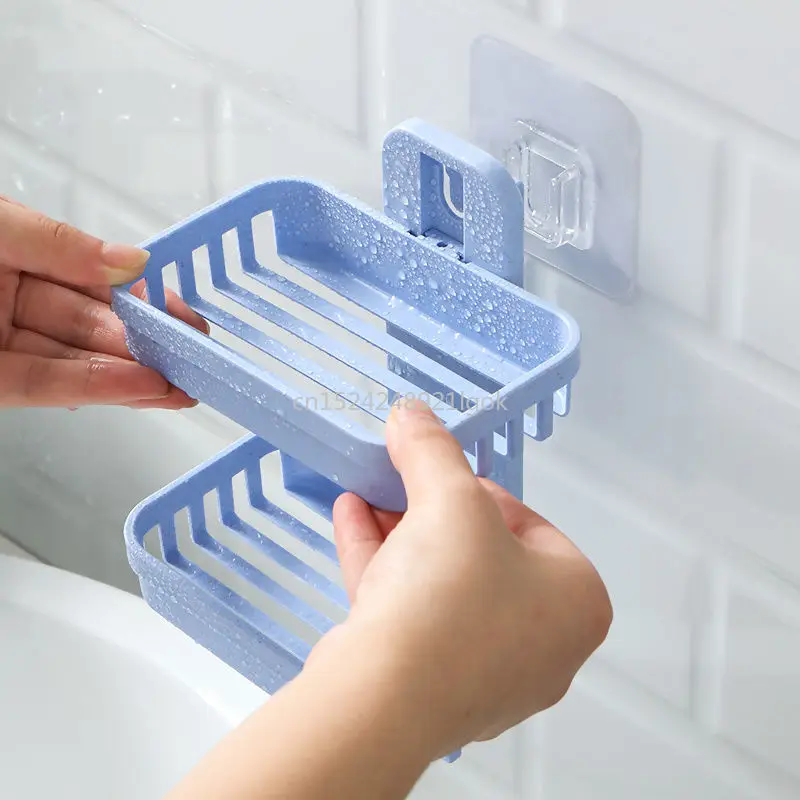 ABS No Drilling Soap Holder Case Wall Mounted Soap Basket for
