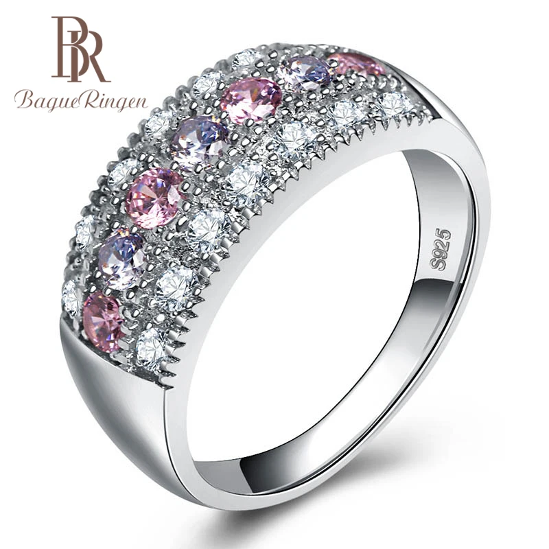 Bague Ringen модное серебряное 925 Ювелирное кольцо с камнями для женщин AAA циркон Розовый Фиолетовый богемный