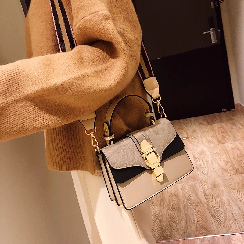 Kopen Hand Tassen Voor Vrouwen 2019 Hoge Kwaliteit Mode Kleine Vierkante Tas Vrouwelijke Brede Schouderriem Crossbody Lederen Tote Messenger Bag