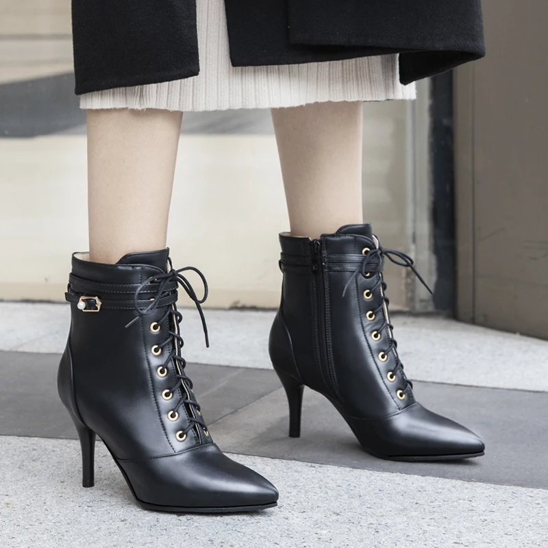 

2019 The New Ladies' boots Thin Heel Pointed Toe Boots Women Shoes Pu Leather Ankle Boots For Women Zipper Short Boots Mujer