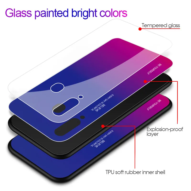 Градиент закаленное Стекло чехол для телефона для samsung Galaxy A10 A20 A20E A30 A40 A50 A70 M20 A6 A8 A7 J4 J6 плюс A9 чехол