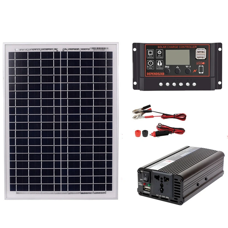 

18V20W Solar Panel +12V / 24V Controller + 1500W Inverter Ac220V Kit, Suitable For Outdoor And -Home Ac220V Solar Energy-Saving