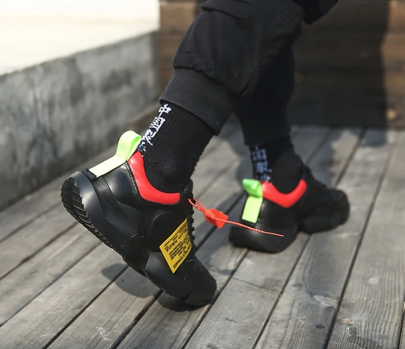Thick Sole Shoes Men Luxury White Black Genuine Leather Platform Sneakers Vintage Lace Up Dad Shoes Streetwear Hip Hop Footwear