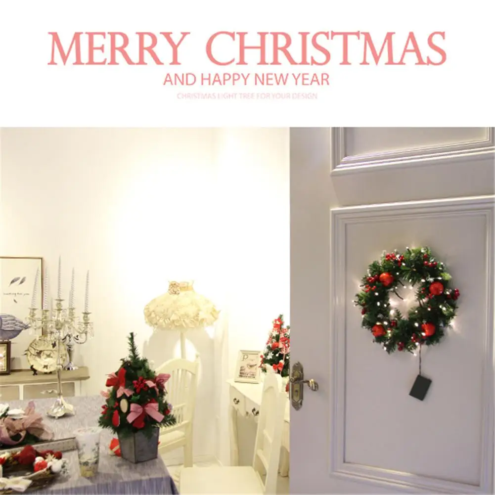 30 см настенный Рождественский Вишневый украшение венки со световыми полосками для рождественских вечерние Гирлянда для двери орнамент