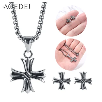 

AOEDEJ 316L Stainless Steel Jewelry Sets Punk Cross Necklace Earring Set for Men Gothic Jewelry Hip Hop Accessories