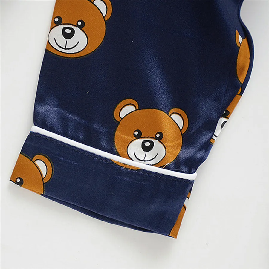 Unisex boy long sleeve cartoon bear shirt girls trousers pajamas set customized wholesale clothing термобелье для мальчика 40A1 (24)