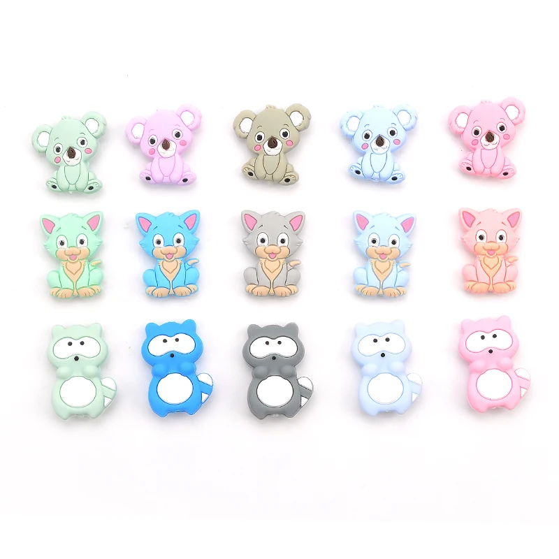 LOFCA Cat Silicone Beads 5pcs Infant Teether Silicone Baby Teething Beads Food Grade Nursing Chew Silicone Beads Baby Teether 5
