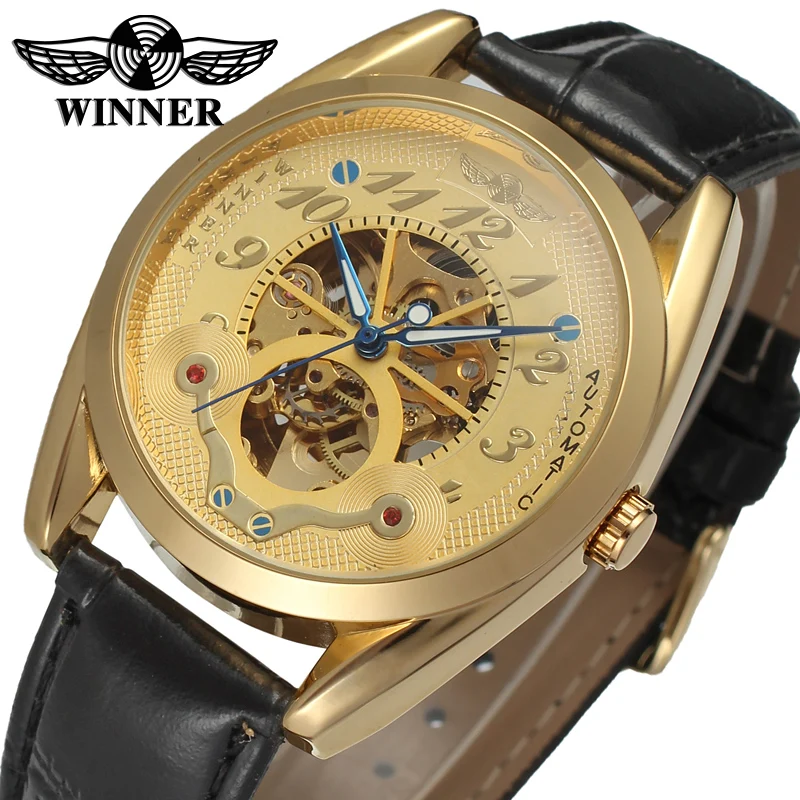 

Winner Fashion Casual Designer Full Golden Case Skeleton Mens Watches Top Brand Luxury Automatic Watch Wrist Watch Clock Men