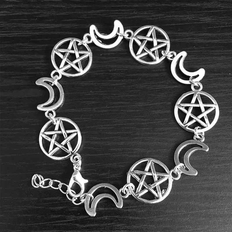 Ankh charm bracelet Pentagram pagan bracelet Crescent moon bracelet. - Image 2