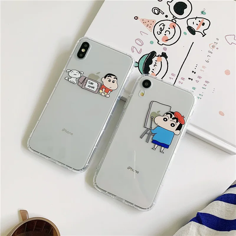 Забавный Мультфильм Crayon Shinchan Телефон чехол для iPhone 6 6S 7 8 Plus X XS MAX XR Чехол Подушка безопасности Прозрачная мягкая Задняя накладка чехла из ТПУ