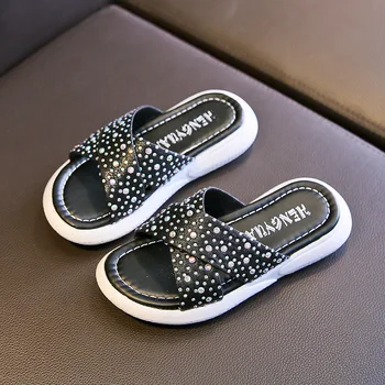 

New Fashion Summer Children's Sequined Beach Slippers Casual With Rhinestone Flats For Medium Big Kids Girls Crystal Beach Shoes