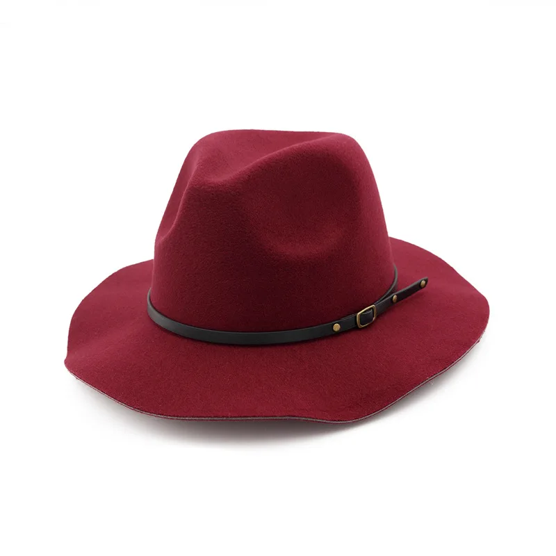 FS Осенняя джазовая шляпа для мужчин и женщин Зимняя шерстяная фетровая шляпа черного цвета хаки фетровые шляпы-котелки дамские уличные винтажные Sombrero - Цвет: Wine Red jazz