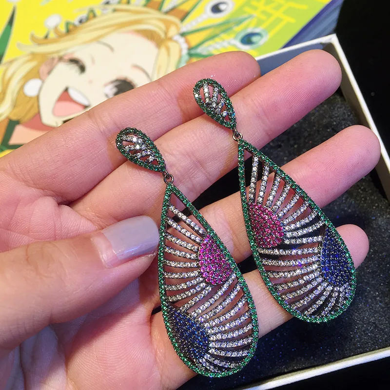 Dazz, роскошные цветные длинные круглые серьги с кулоном, кубический цирконий, свадебные, вечерние, индийские, золотые, женские серьги - Окраска металла: green