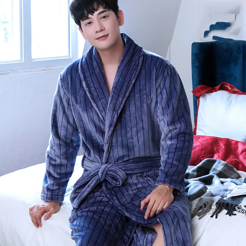 Мужской халат из кораллового флиса на осень и зиму, фланелевая теплая Пижама для мужчин, плотный халат, ночная рубашка для отдыха, негабаритная домашняя одежда для отдыха - Цвет: J