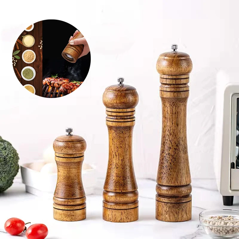 5 8 10 Inch Salt and Pepper Mill Shakers Herb Grinders Solid Wood Spice Black Pepper Grinder Grain Mill Kitchen Accessories