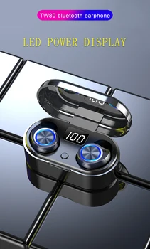 

TW80 Bluetooth 5.0 Sweatproof Headset TWS Wireless Earphones Mini Earbuds IPX7 Stereo Bass Stereo Headphones