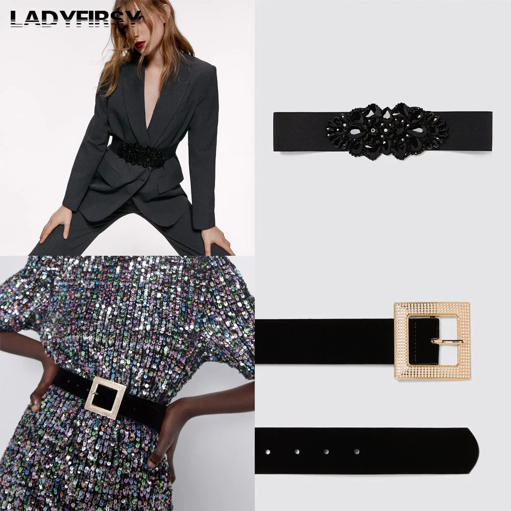 Женский эластичный пояс Ladyfirsy винтажный бархатный с металлической пряжкой