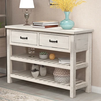 

Retro Console Side Table Container House for Entryway with Drawers and Shelf Living Room Furniture