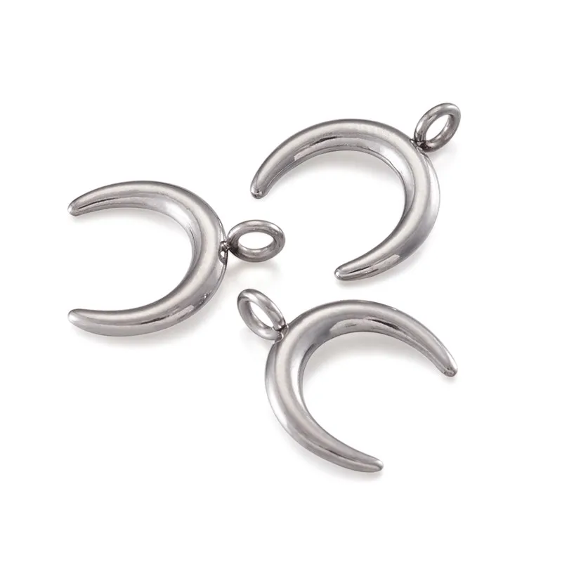 10pcs Moon 304 Stainless Steel Pendants Charm Double Horn/Crescent for Jewelry Making DIY Necklace Finding 16.5x14.5x2mm | Украшения и