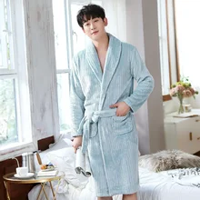 Мужской зимний длинный халат из кораллового флиса, кимоно, теплые фланелевые банные мужские халаты, уютные халаты, ночная Пижама, халат