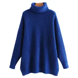 Женский вязаный свитер с воротником-хомутом большого размера, Женские однотонные пуловеры, теплые плотные осенние свитера 2019, новое