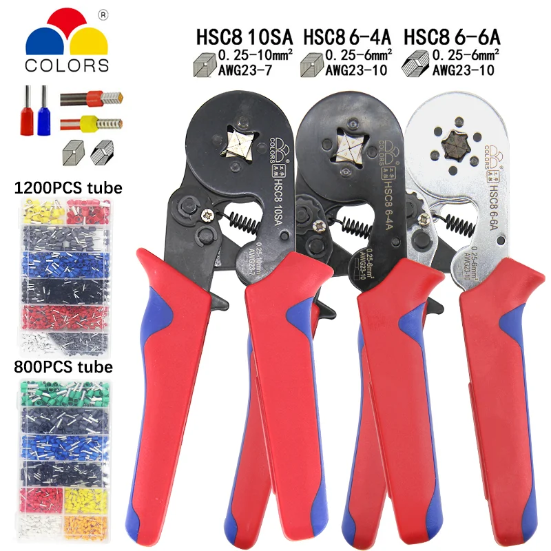 

Tubular terminal crimping tools mini electrical pliers HSC8 10SA 0.25-10mm2 23-7AWG 6-4A/6-6A 0.25-6mm2 high precision clamp set