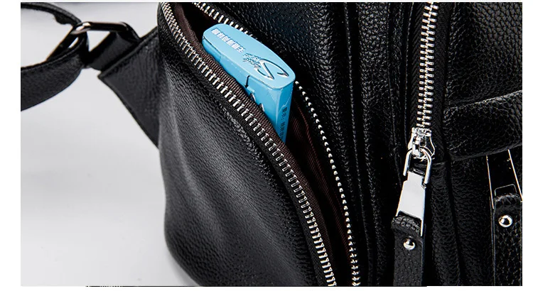 Double zipper Women Backpack Retro Black Ladies Large Soft Real Leather Backpacks Purse 15 inch Casual Girls School knapsack Bag (15)