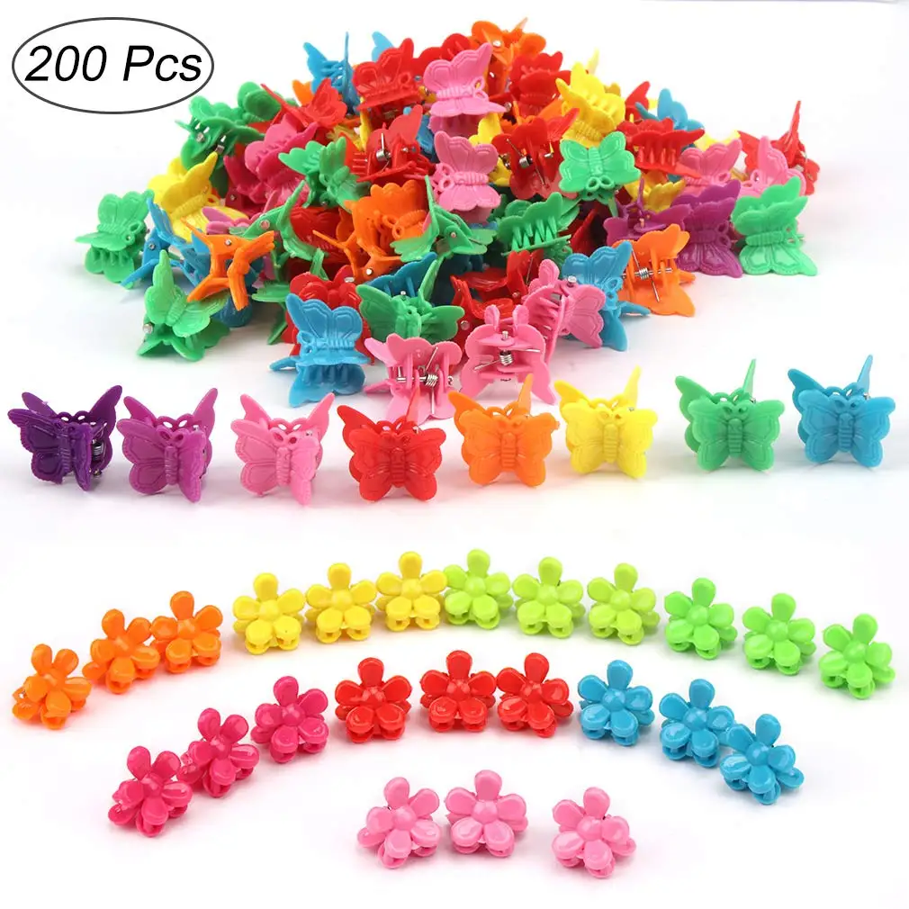 

200 PCS Butterfly Clips Hair Accessories Claw Hair Clips Barrettes Small Flower Hair Clips, Assorted Colors