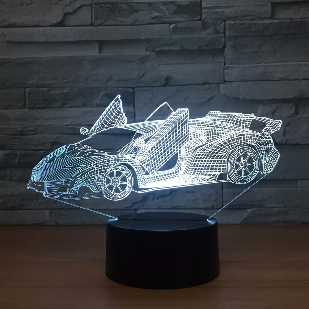 Модная 3D лампа для автомобиля, 7 цветов, акриловый Ночной светильник, детский цветной светильник s светодиодный USB настольная лампа, атмосферный ночной Декор