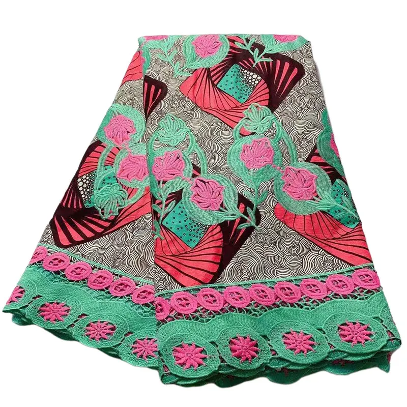 

African Fashion Ankara Luxurious Design Printing Wax 100% Cotton Nigeria Guipure Lace Fabric Best Embroidery For Women Party