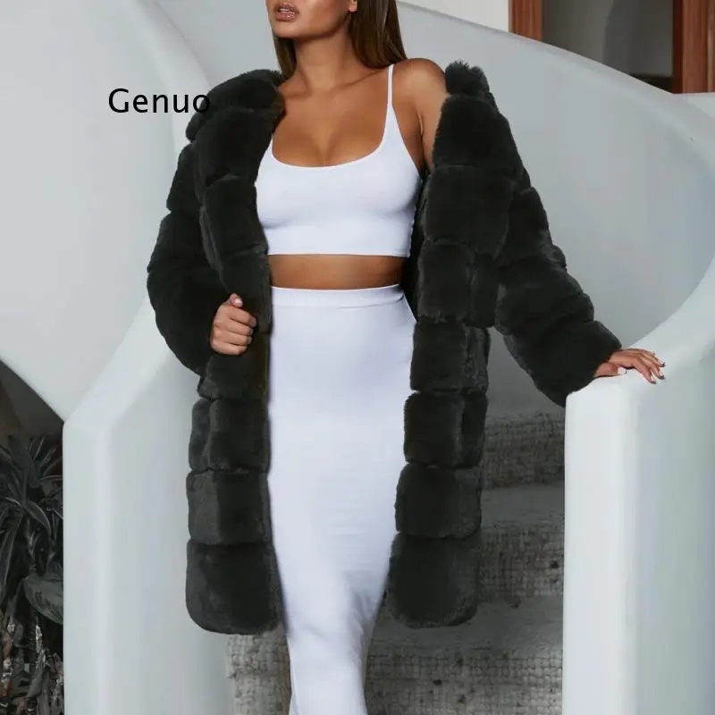 

Long Plush Coat Imitation Fur Cotton Jacket Outdoor Sweater Autumn Winter Womens Pocket O-Neck Blouses Thickened Windbreaker New