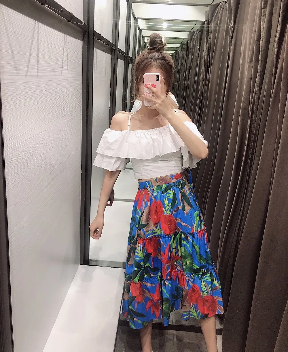 

2019 Summer New Style High-waisted A- line Skirt Printed Pleated Big Hemline Medium-length Skirt Women's Fashion Tutu Full Skirt